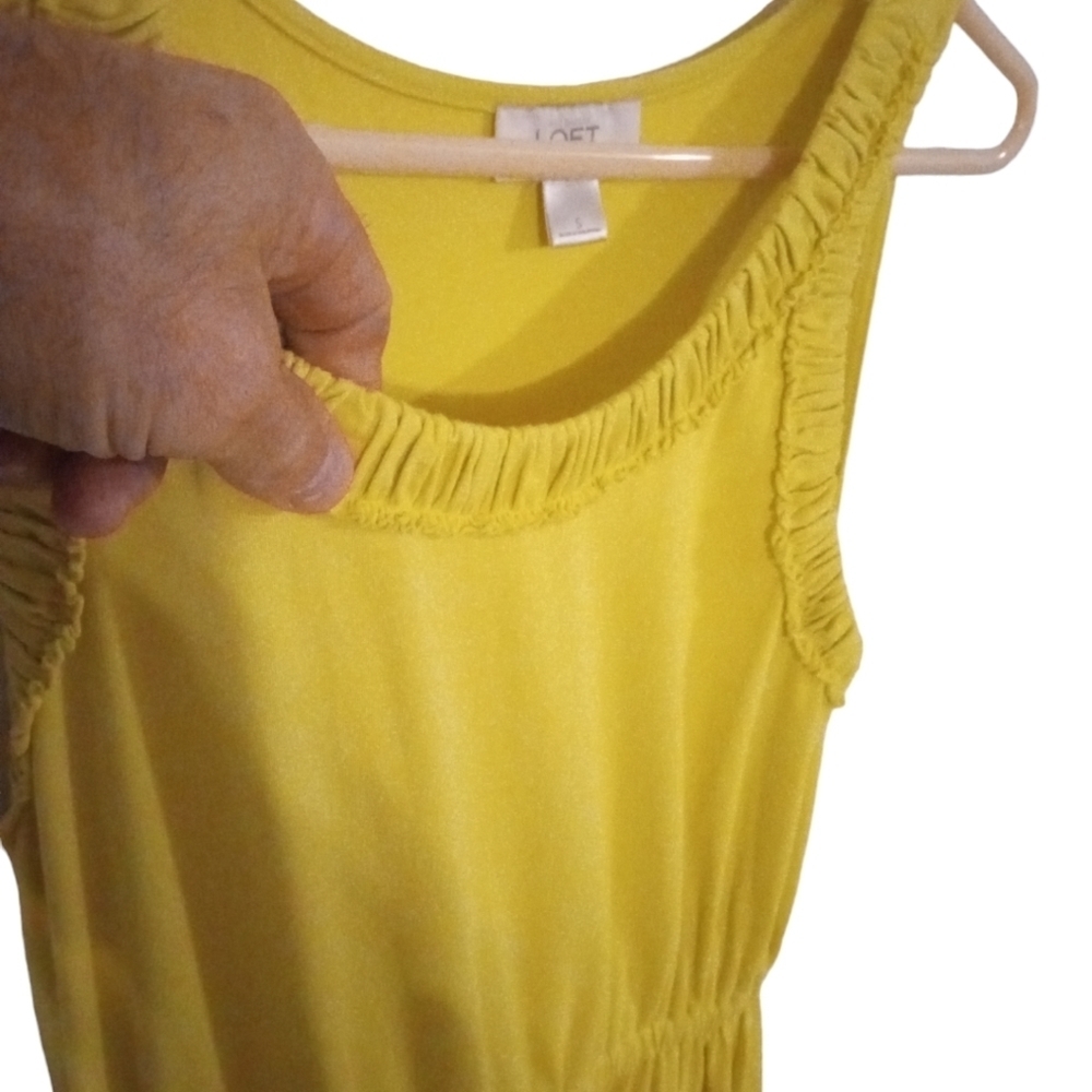 Casual Dress Loft Yellow Ruched Trim Neckline Elastic Waistband Midi Summer S - Picture 4 of 10